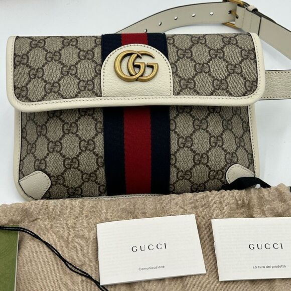 Women’s Gucci brown/white GG canvas web Ophedia  Belt bag 80cm/32” adjustable - Picture 1 of 13